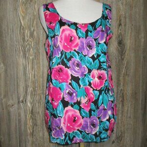 1010 Design VINTAGE Women’s Medium Made In USA Tropical Floral Tank Top Rayon